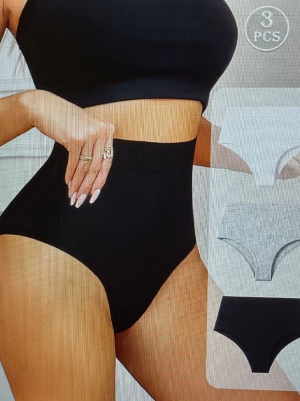 New 3pcs Solid-color Ribbed High-waisted Shaping Belly Tightening Women pantie